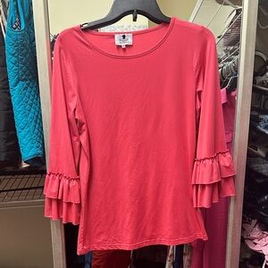 Dainty Jewells Coral Ruffle Sleeve Blouse